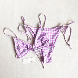 Floral Checked Triangle Bikini Swimsuit