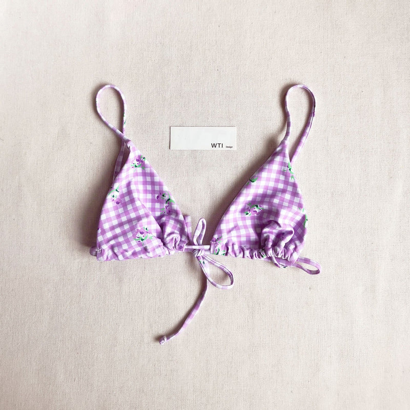 Floral Checked Triangle Bikini Swimsuit