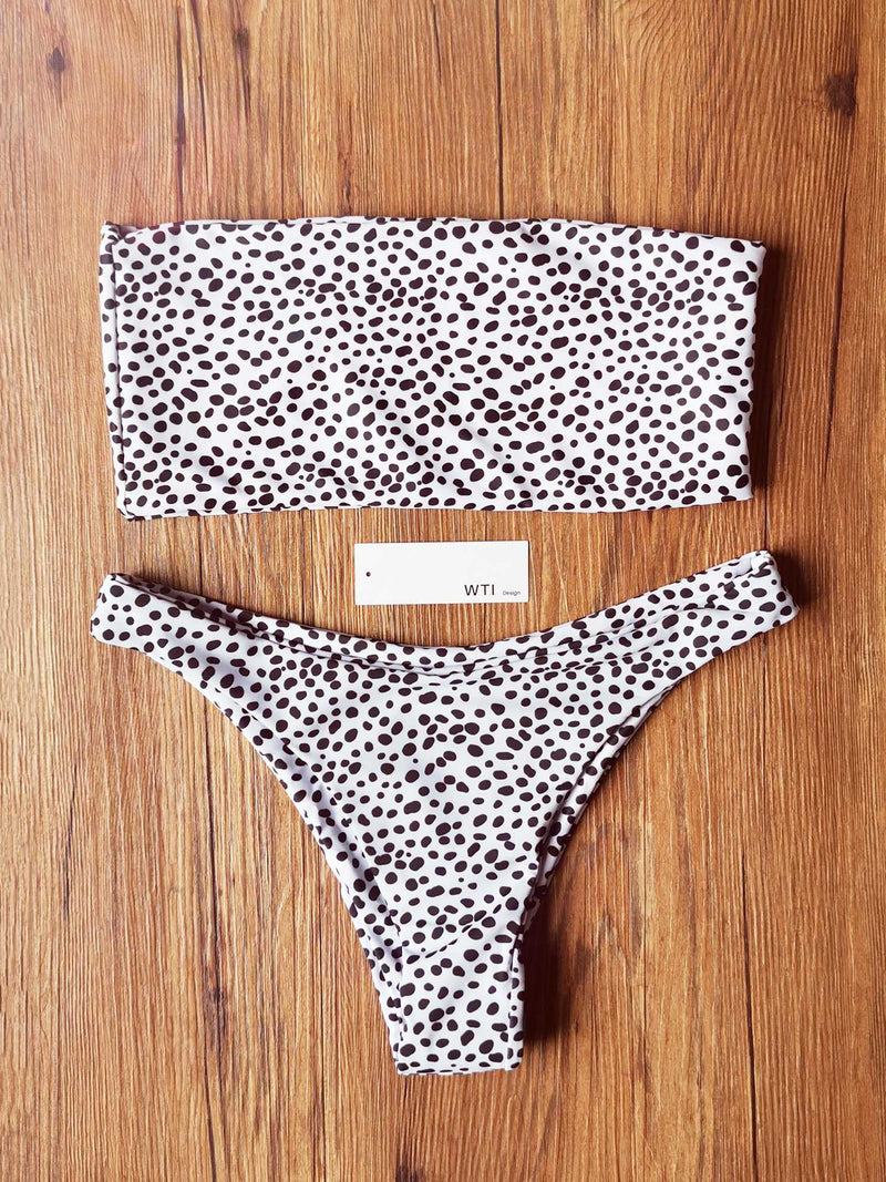 Cute Spot High Cut Bandeau Dot Bikini Set - worthtryit.com