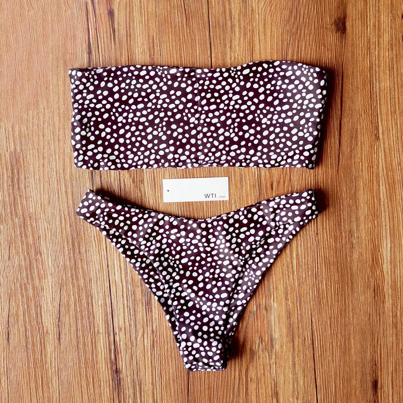 Cute Spot High Cut Bandeau Dot Bikini Set - worthtryit.com