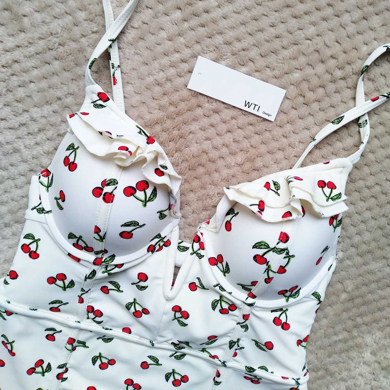 Cute Cherry Print Underwear One Piece Swimsuit - worthtryit.com