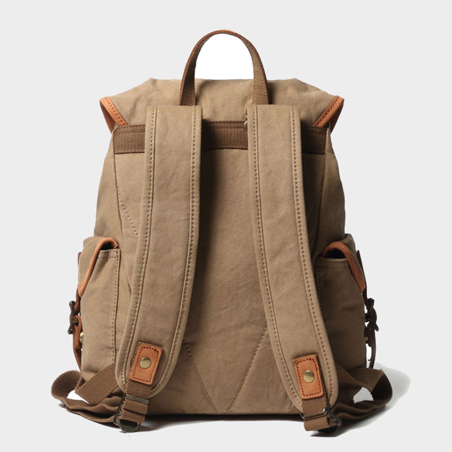 Vintage Style Canvas & Leather Rucksack Backpack 14