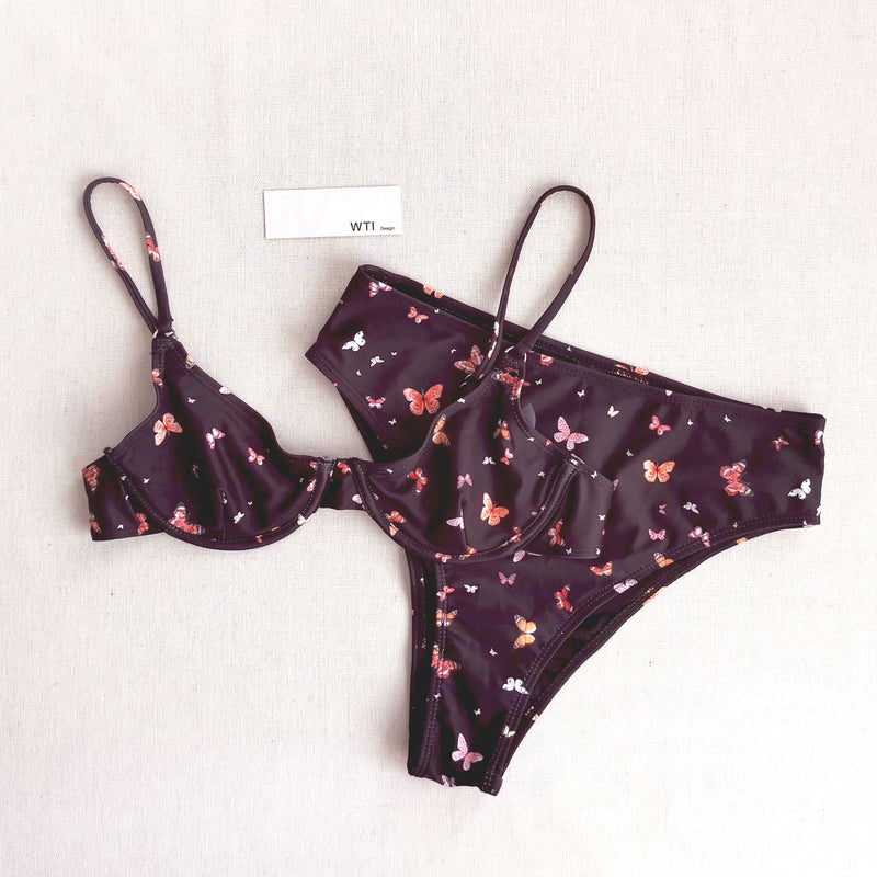 Butterfly Print Underwire High Waist Bikini Swimsuit