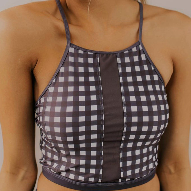 Gingham High Neck Two Piece Swimsuit - worthtryit.com