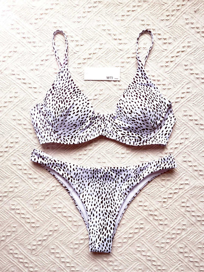 Cute Spot High Rise Underwire Bikini Swimwear - worthtryit.com