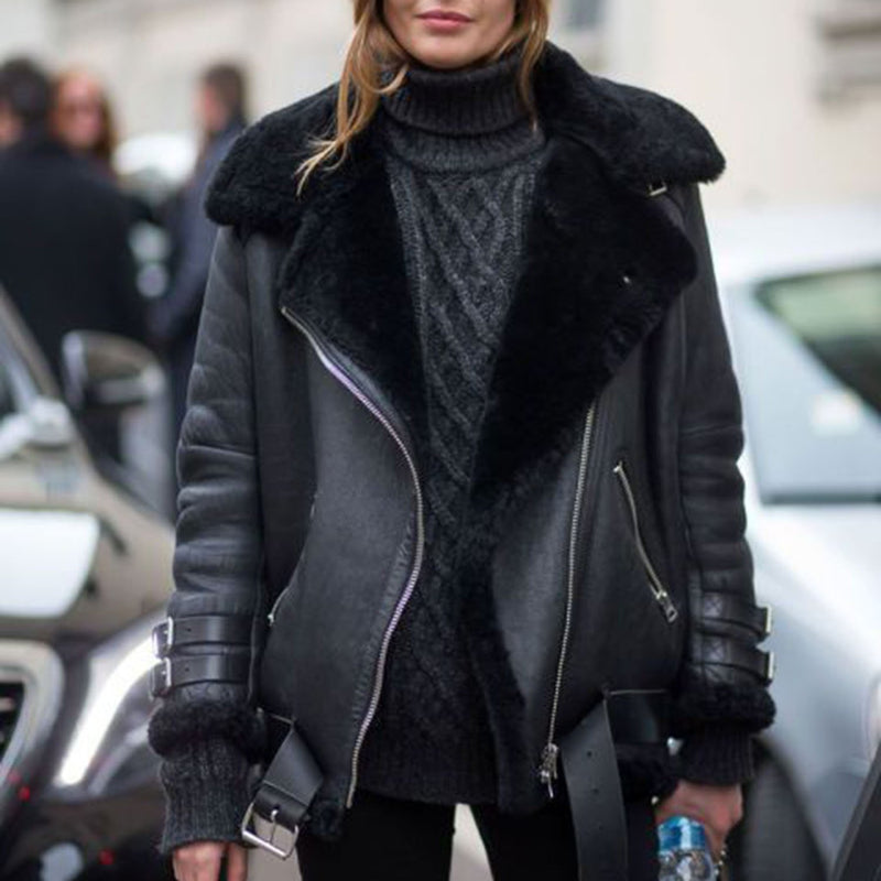 Oversized Faux Fur Moto Bike Jacket - worthtryit.com