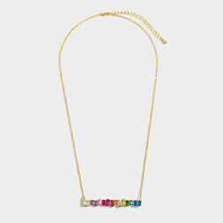 Rainbow Baguette Gold Bar Necklace