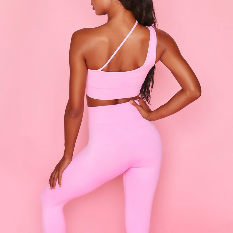 One Shoulder Crop Top High Waist Yoga Leggings Fitness Suit