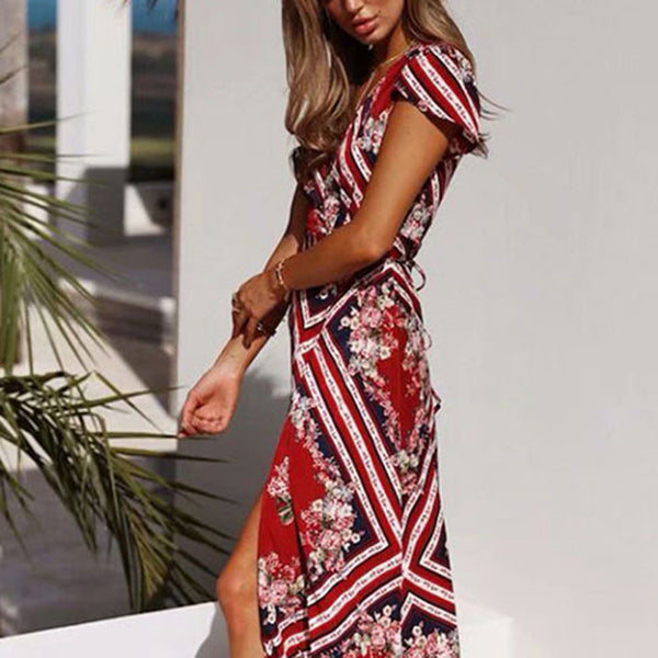 Floral Print Wrap Over Maxi Dress