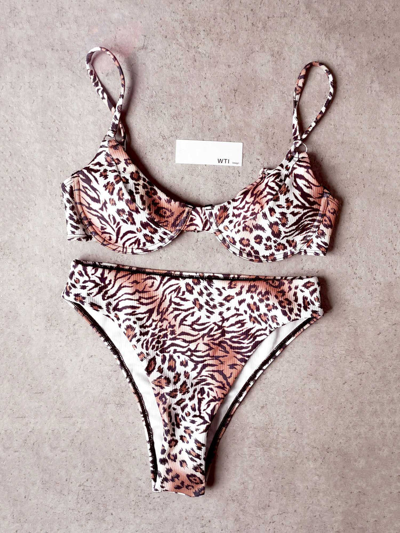 Tiger Animal Ribbed Underwire High Waist Bikini Swimsuit - worthtryit.com