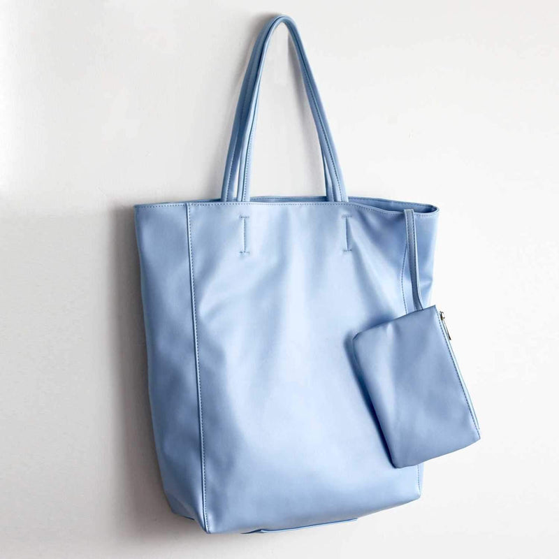 Eco Vegan Leather Lambskin Work Tote bag Large 16.7" With Little Purse Inside