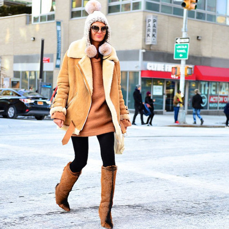 Oversized Faux Fur Moto Bike Jacket - worthtryit.com