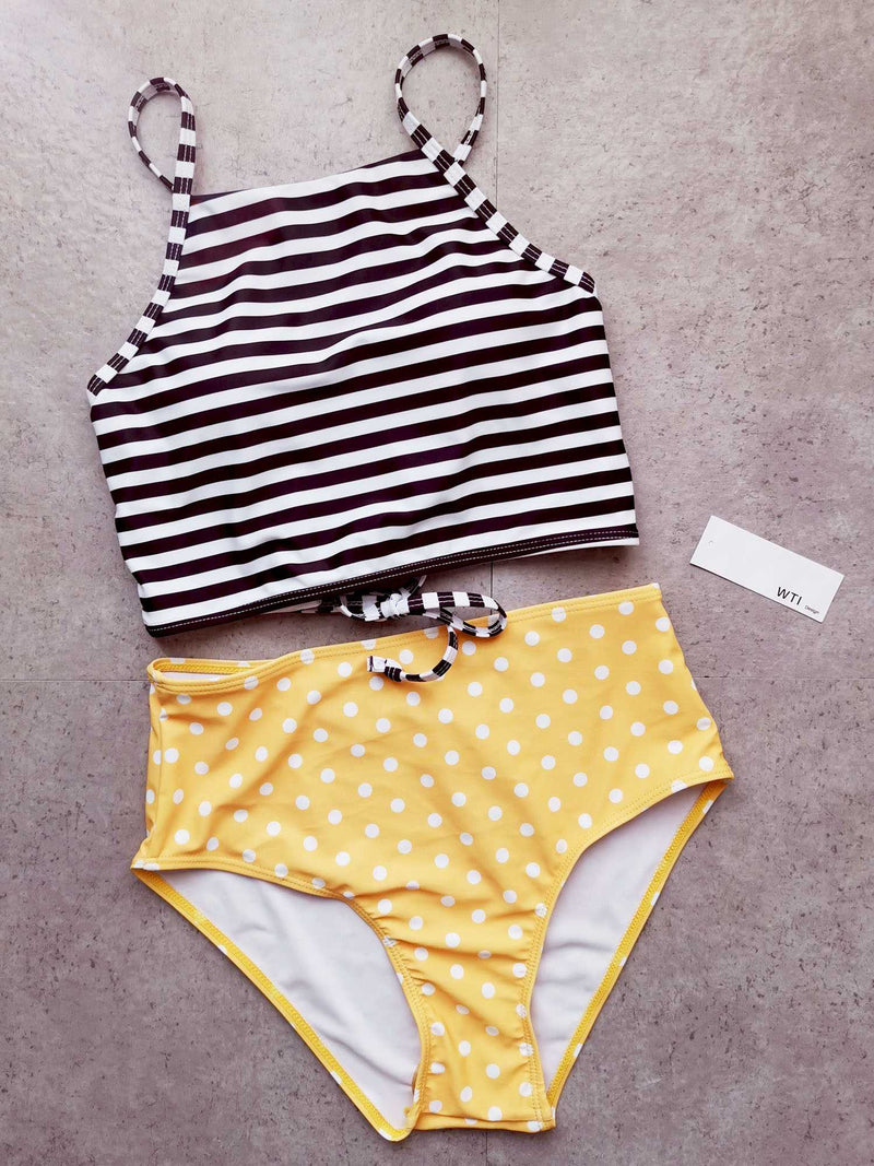 Lace up tank top with best sale high leg bikini set