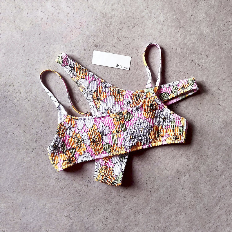 Floral Scrunched Crop Top Bikini Swimsuit SY208