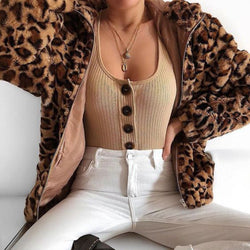 Leopard Teddy Sweater Faux Fur Jacket