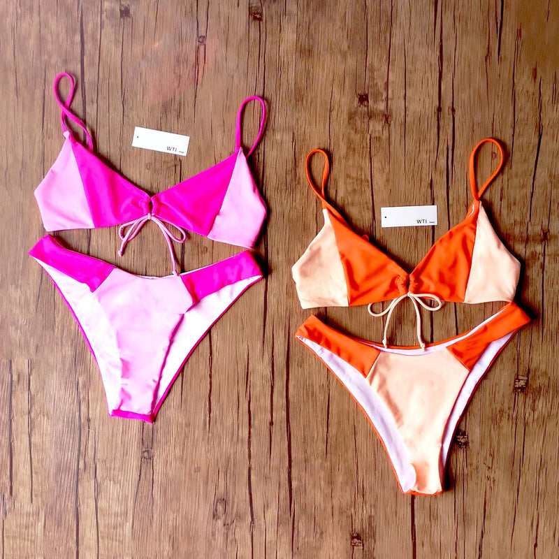 Bikini Color Triangle Design – Front Swimsuit Tie W.T.I. Block