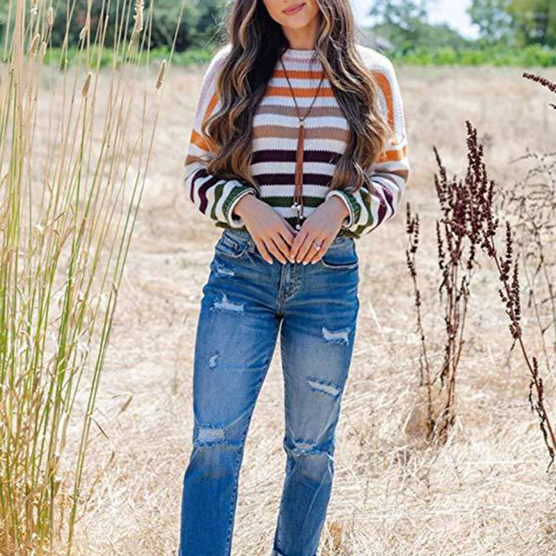 Colorful Stripes Knit Short Sweater