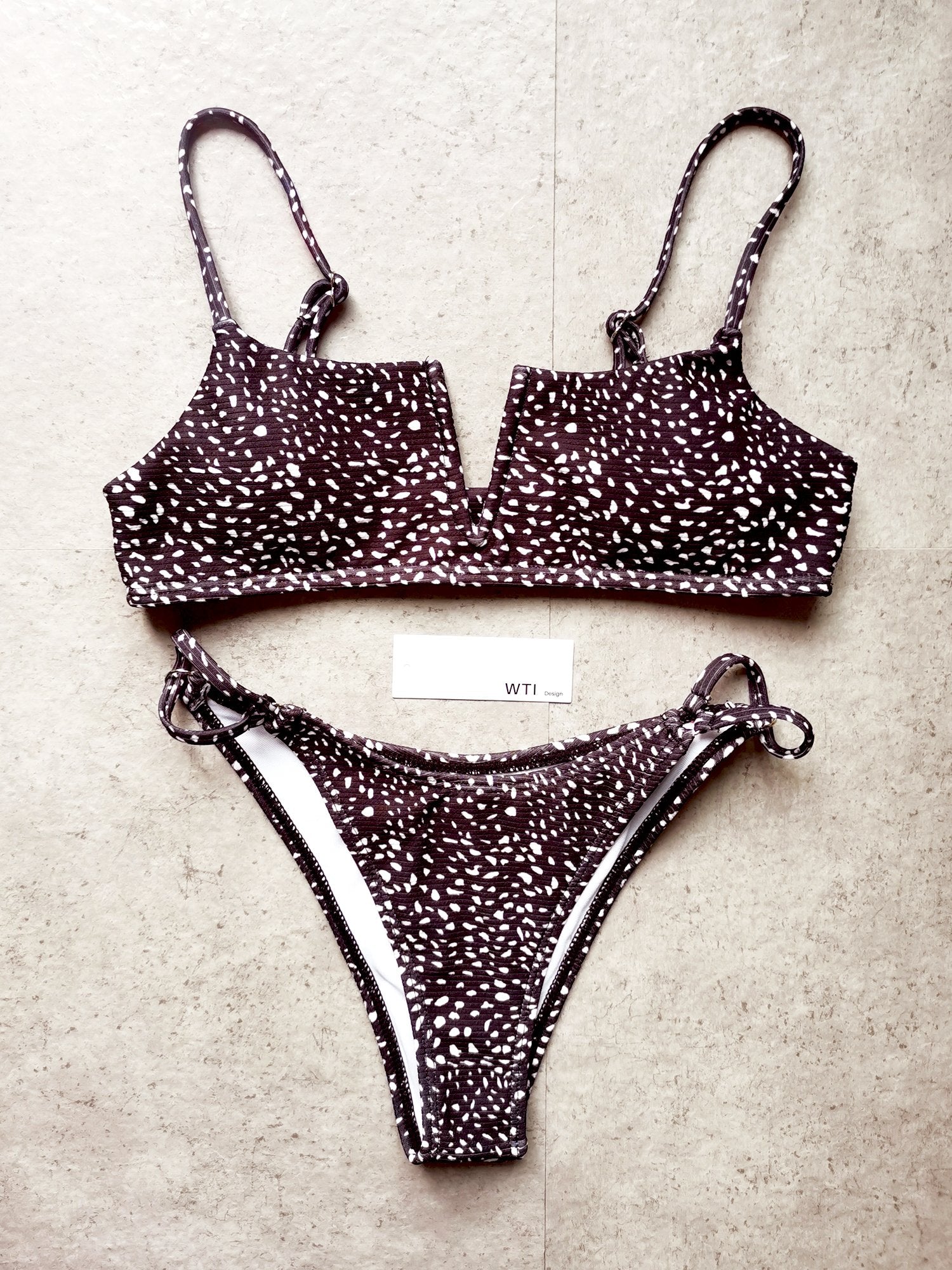 Ribbed V Neck Crop Top High Rise Bikini Swimsuit - worthtryit.com