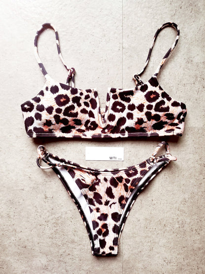 Ribbed V Neck Crop Top High Rise Bikini Swimsuit - worthtryit.com