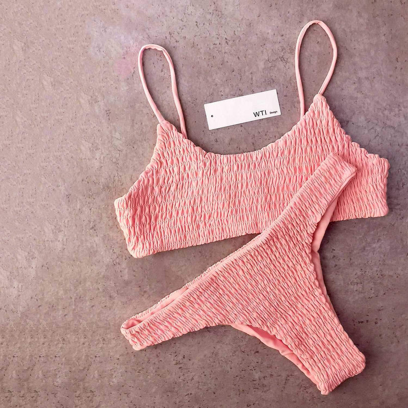 Cute Scrunch Spaghetti Bikini Set - worthtryit.com