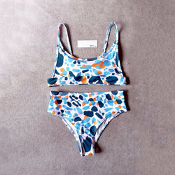 Colorful Spot Crop Top Bikini Swimsuit