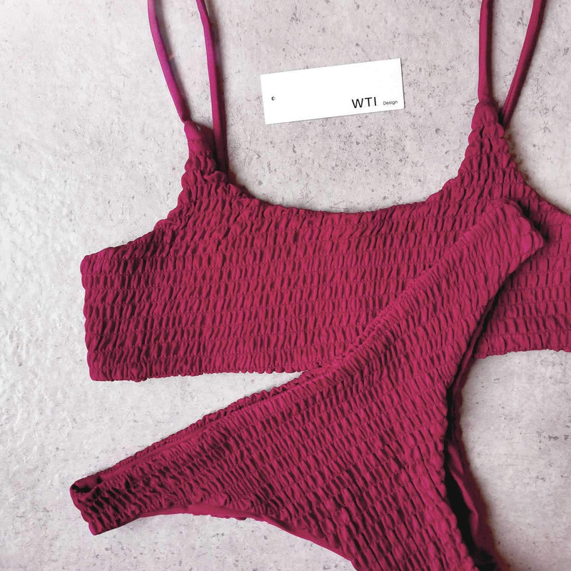 Cute Scrunch Spaghetti Bikini Set - worthtryit.com