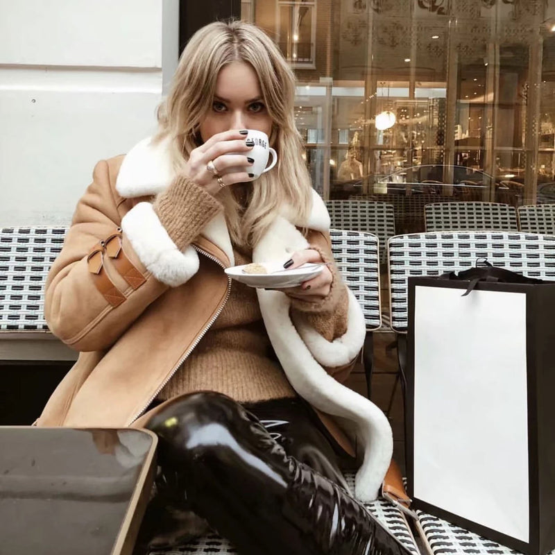 Oversized Faux Fur Moto Bike Jacket - worthtryit.com