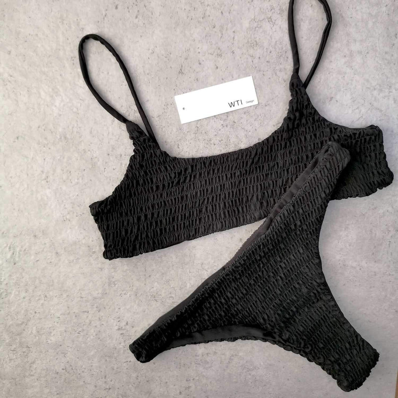 Cute Scrunch Spaghetti Bikini Set - worthtryit.com