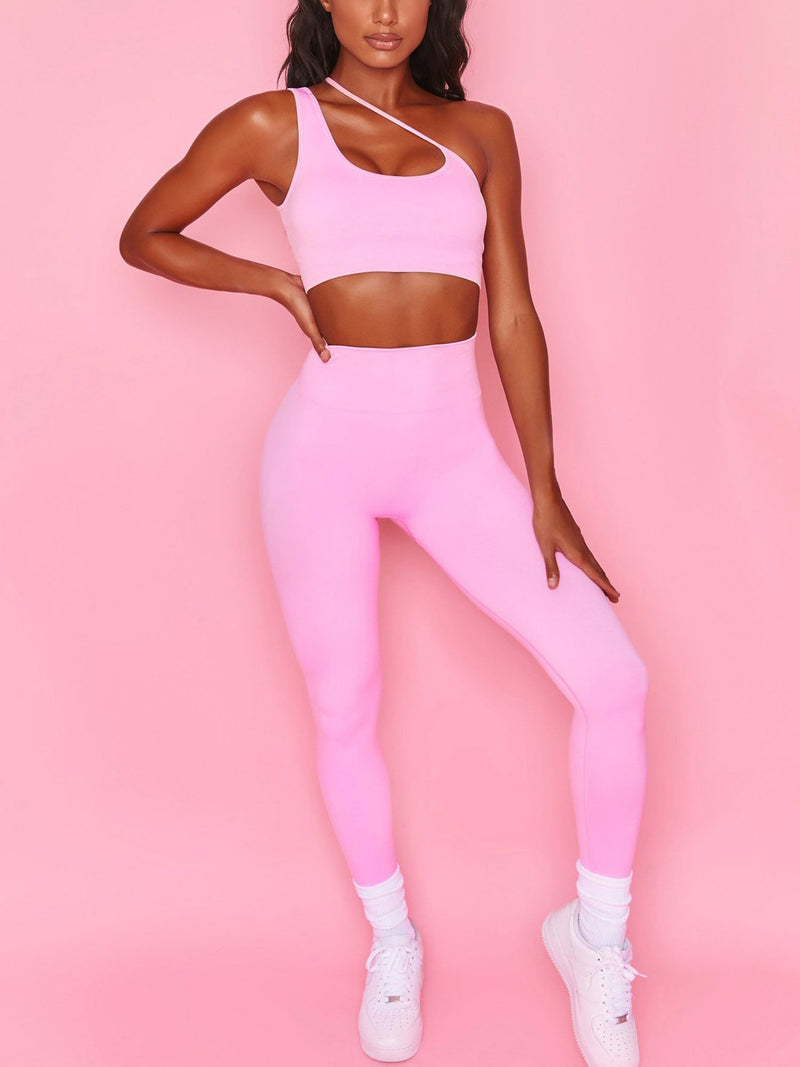 One Shoulder Crop Top High Waist Yoga Leggings Fitness Suit