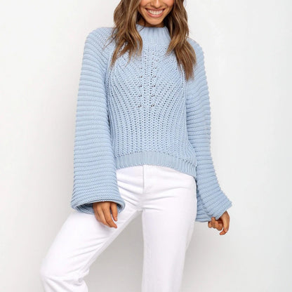 Round Neck Puffer Shoulder Knit Sweater