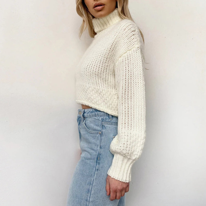 Turtle Neck Cropped Knit Sweater LB20
