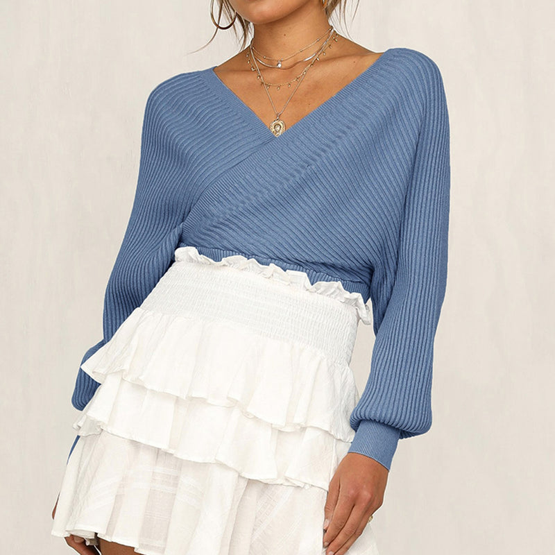 Rib Off Shoulder Lace Up Front Knit Sweater