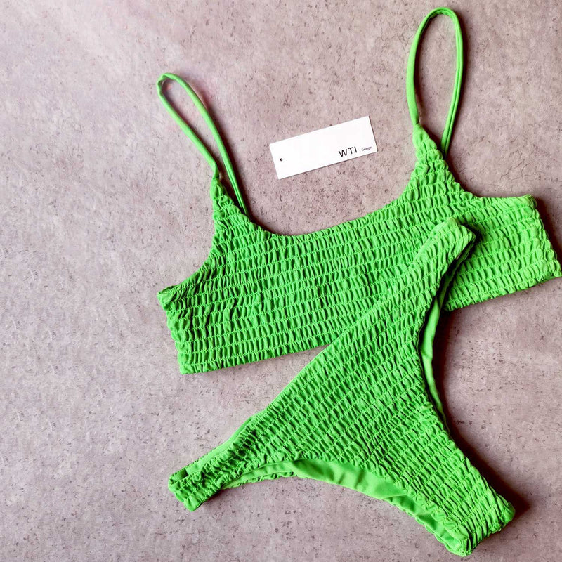 Cute Bikinis Scrunch Swimsuit Spaghetti Bikini Set - worthtryit.com