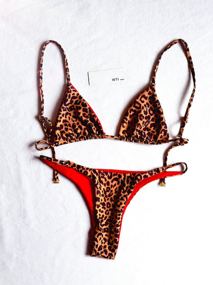 Leopard Print Triangle Bikini Set