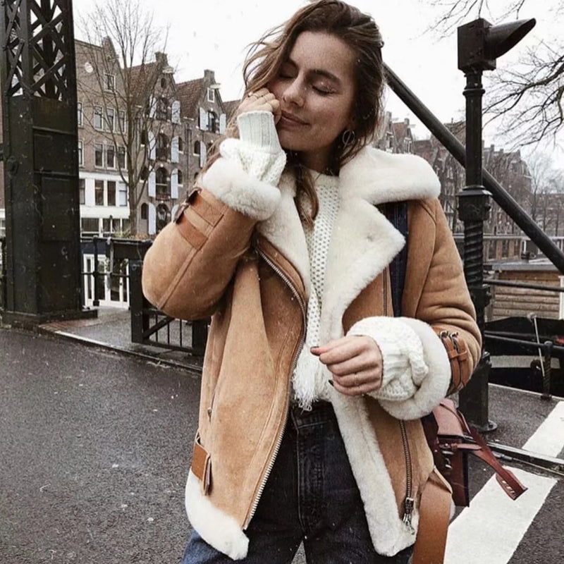 Oversized Faux Fur Moto Bike Jacket - worthtryit.com