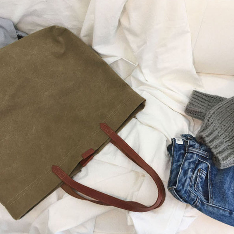 Canvas Bag with Leather Handles Transport Oversized Tote Bags - worthtryit.com