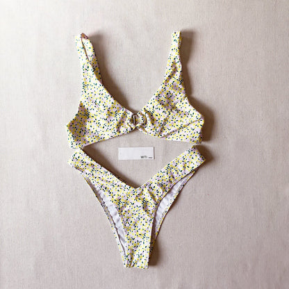 Floral Print High Rise Bikini With Ring
