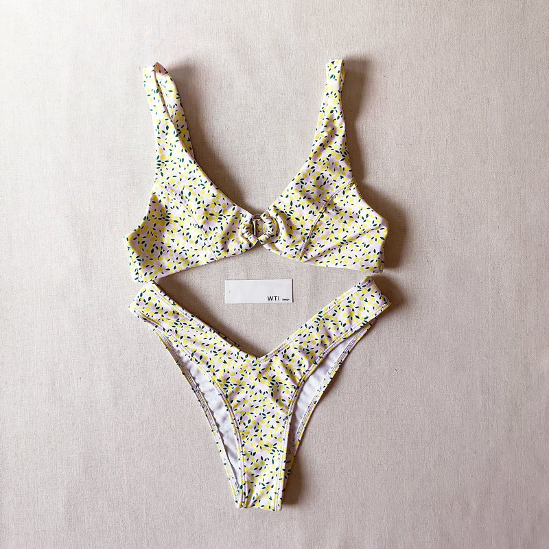 Floral Print High Rise Bikini With Ring