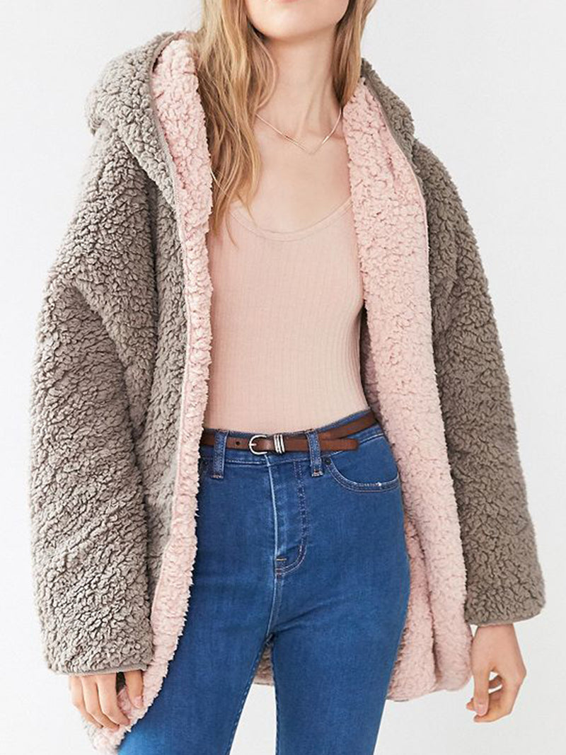 Reversible Oversized Soft Fuzzy Hoodie Coat