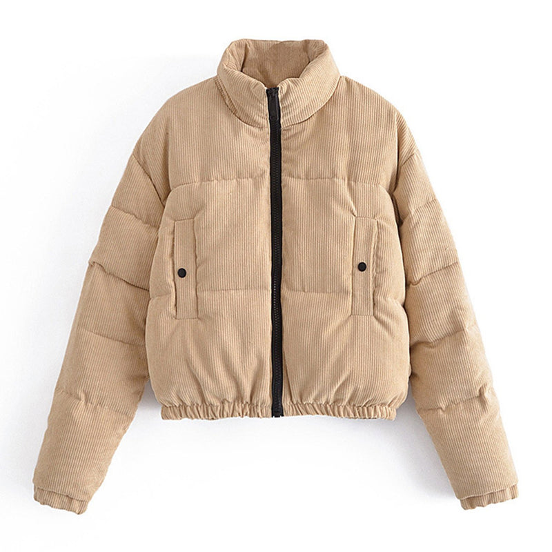Stand Up Cord Puffer Short Jacket