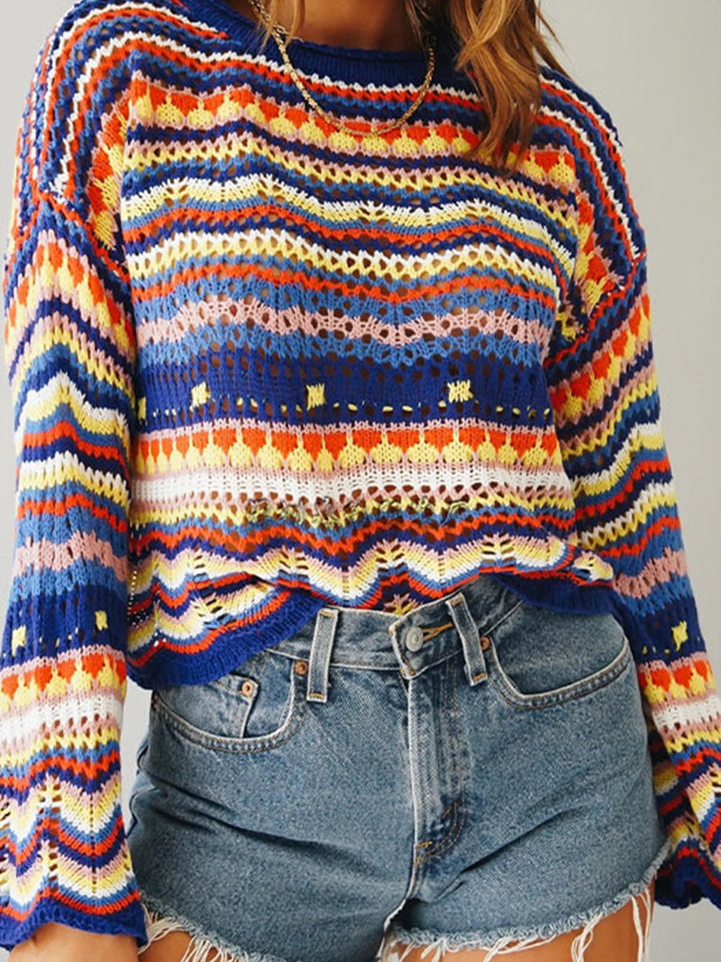 Rainbow Knit Flare Sleeves Pullover