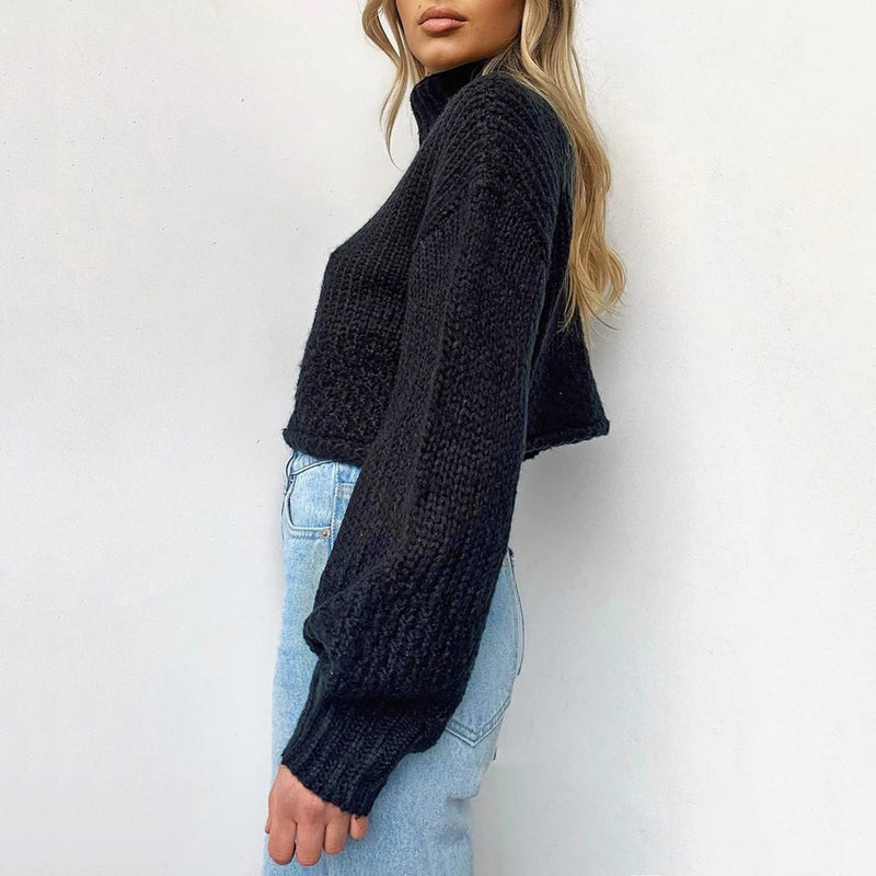 Turtle Neck Cropped Knit Sweater LB20