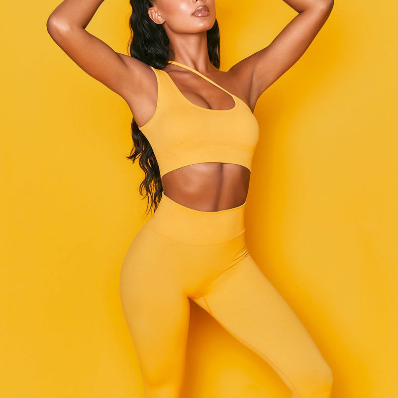 One Shoulder Crop Top High Waist Yoga Leggings Fitness Suit
