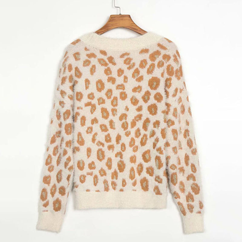 Leopard V Neck Knit Cardigan
