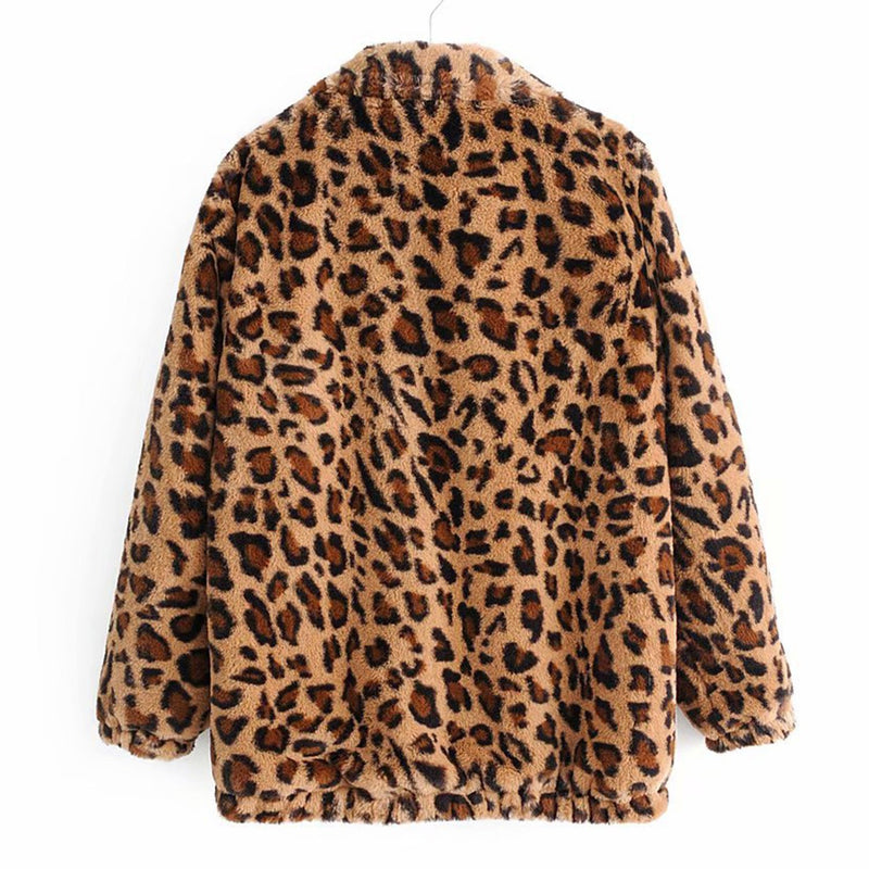 Leopard Teddy Sweater Faux Fur Jacket