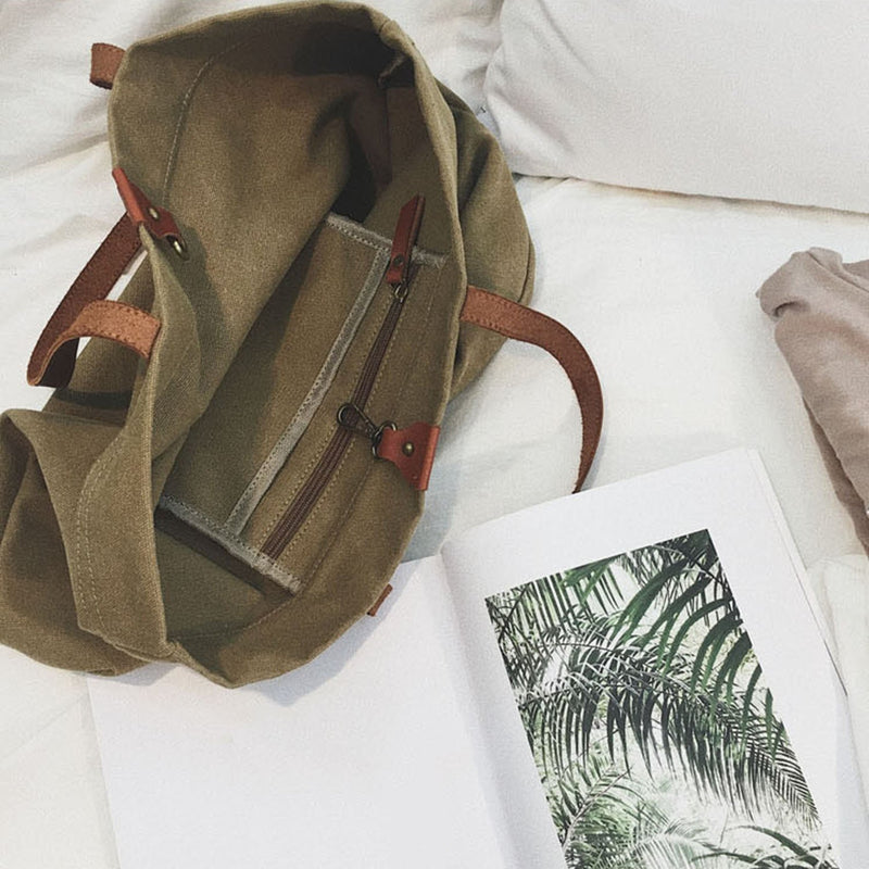 Canvas Bag with Leather Handles Transport Oversized Tote Bags - worthtryit.com