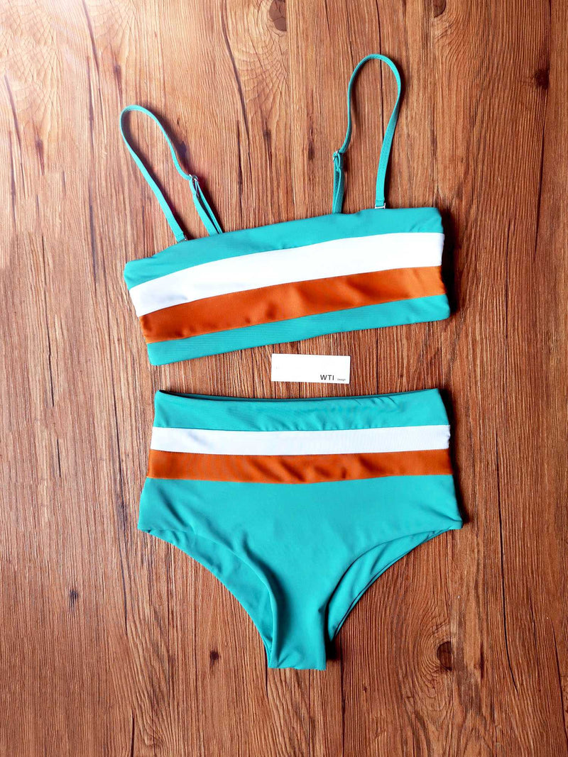 Women Thong Bikini Sets Color Block Two Piece Bathing Suits Modest Athletic  Built-in Bra Sports Bathing Suit T