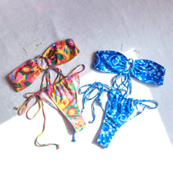 Abstract Floral Halter & Centre Tie Bikini Swimsuit