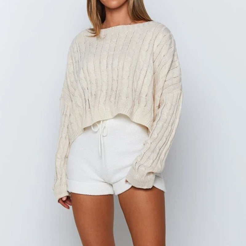 Loose Cable Knit Sweater & Skirt Two Pieces Set