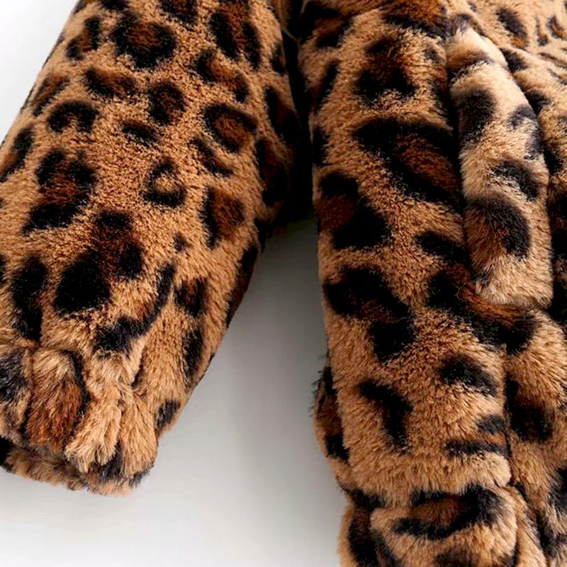 Leopard Teddy Sweater Faux Fur Jacket